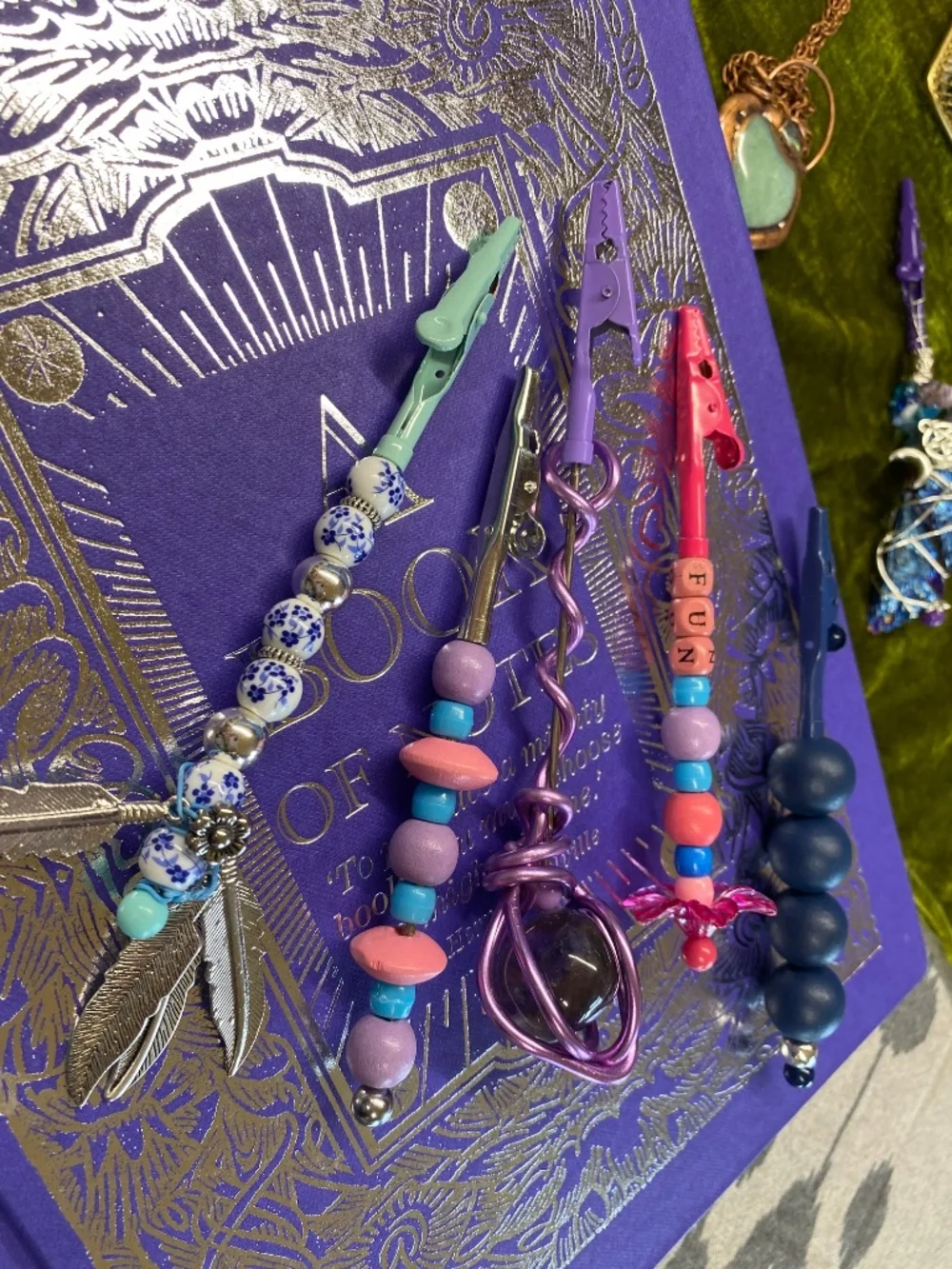 Handmade Beaded Tarot / Photo Holder Clips – Mystical Desk Décor